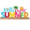Hello Sweet Summer Metal Sign Rustic Table Decor Holiday Tiered Tray Decor with Wooden Base Freestanding Metal Word Sign for Home Tabletop Centerpiece Mantel Shelf Fireplace